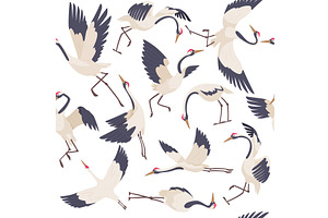 Stork pattern. wild flying beauty, an Animal Illustration by Onyx