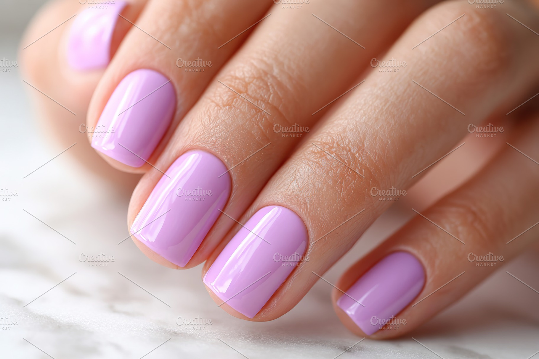 Female hand showing five fingers with nail polish in a vibrant shade of lavende, a Beauty & Fashion Photo by AlyaAnd