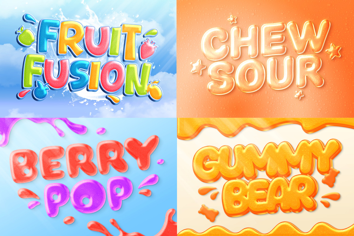 Jelly Gummy 3D Text Effects Pack, a Layer Style Add-On by Matsero (Photo 2 of 4)