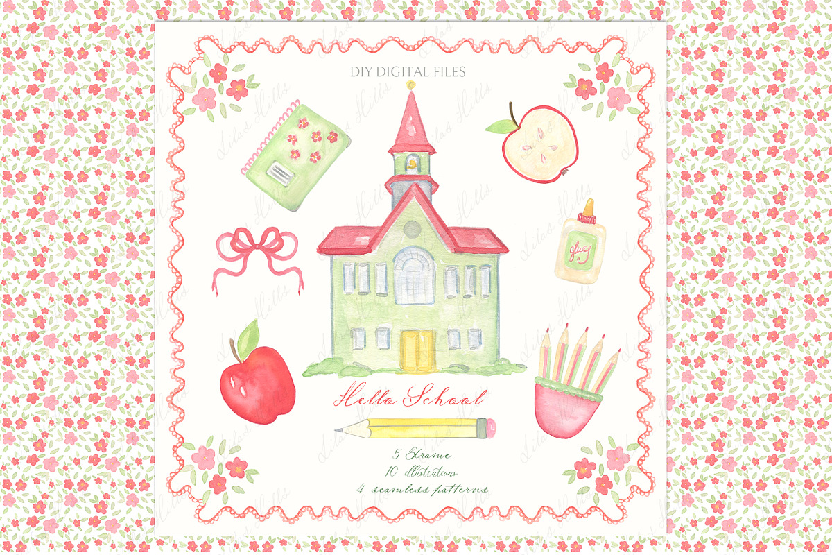 Hello School Vintage DIY Watercolor, a Graphic by LABFcreations (Photo 1 of 4)