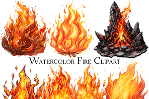 Watercolor Fire Clipart, an Object Graphic by ArtisticTimberStudio