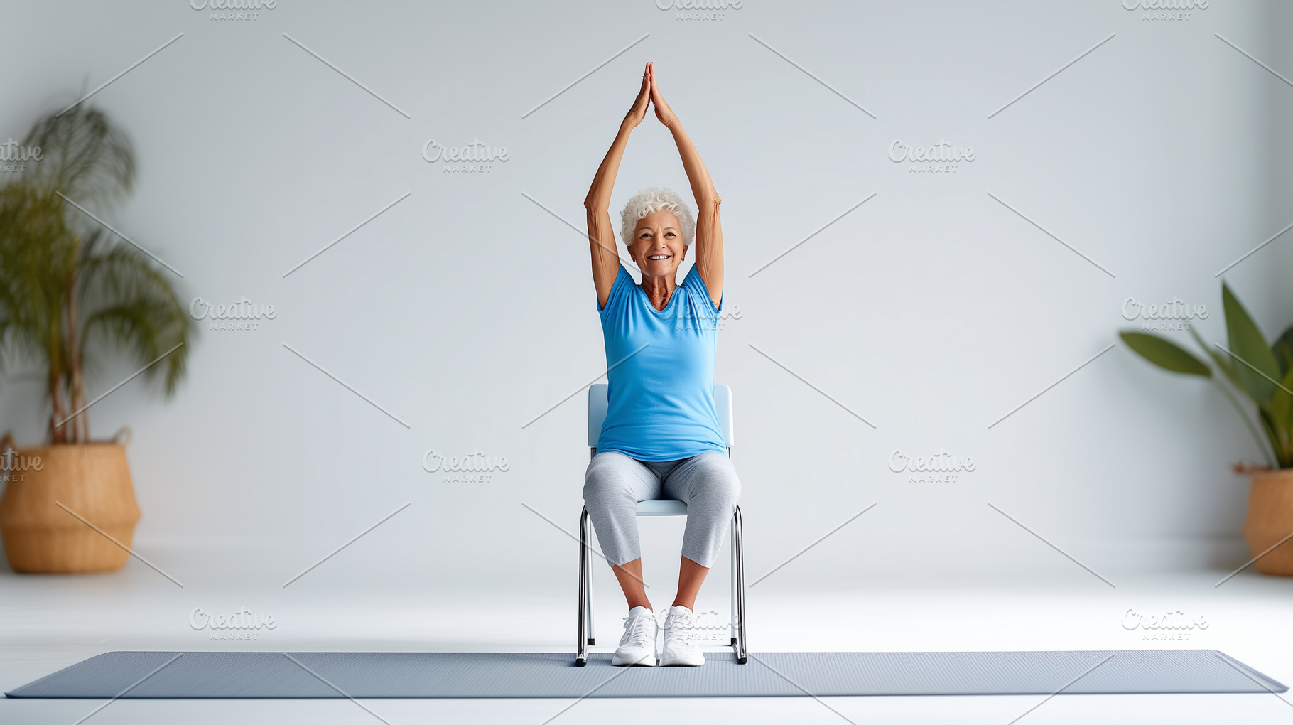 Smiling senior woman practicing yoga, a Sports & Recreation Photo by MistyDay
