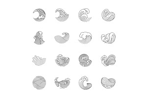Oriental waves icons japan, an Object Illustration by Things for designers
