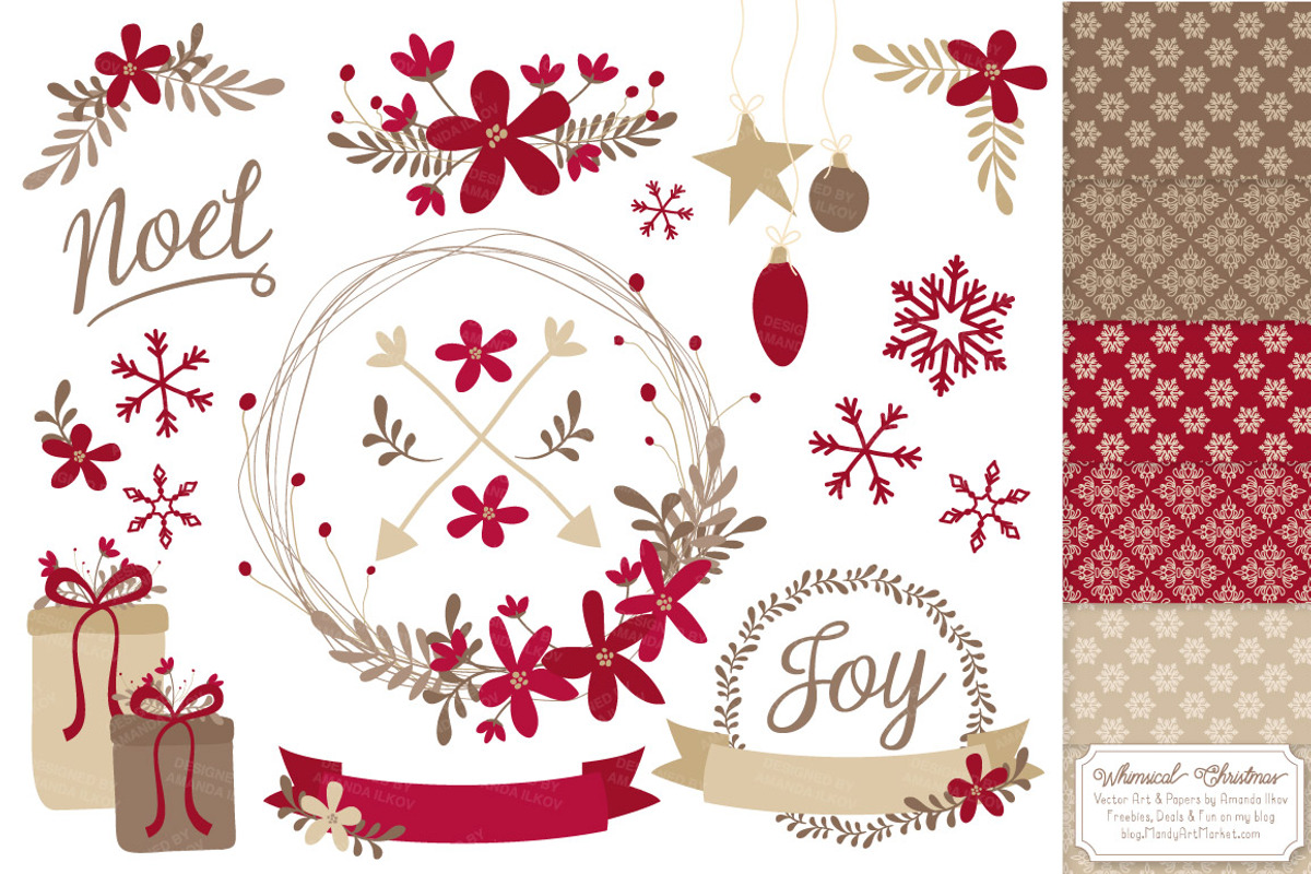 Ruby Red Christmas Clipart & Papers, an Illustration by Amanda Ilkov (Photo 1 of 5)