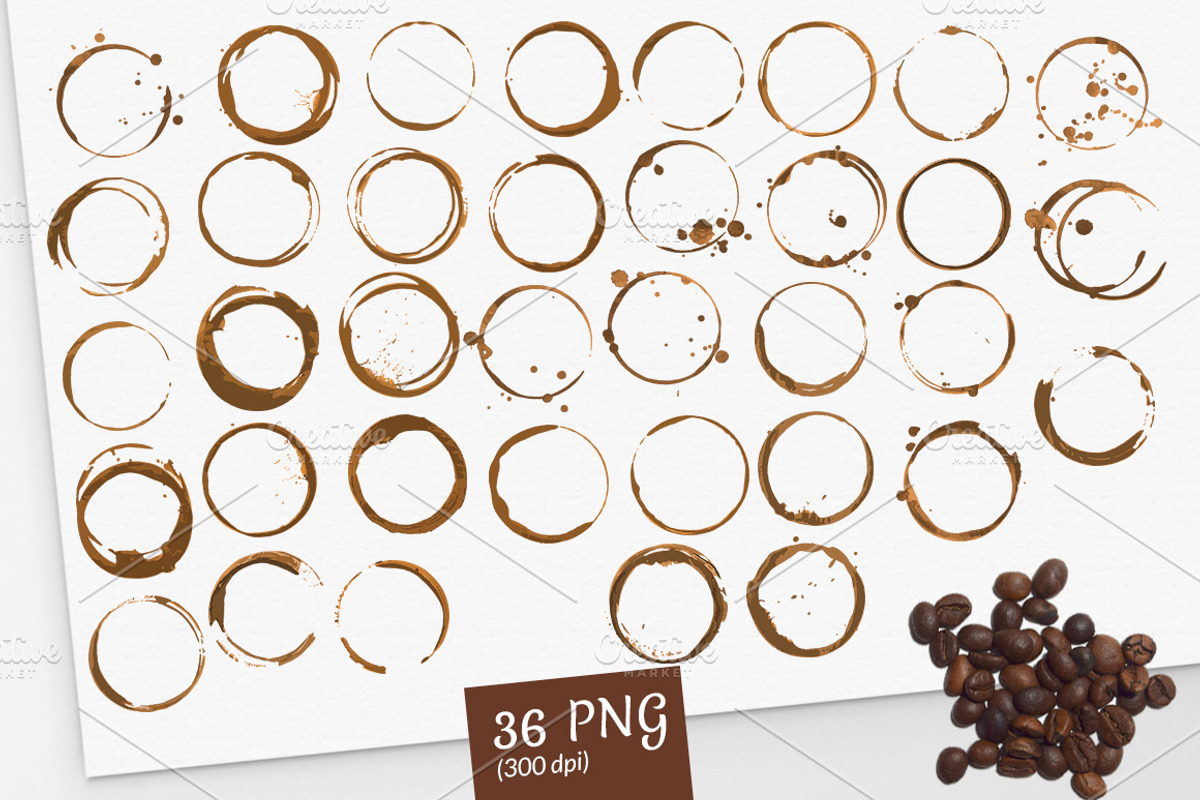 36 vector coffee rings with stains, an Object Graphic by Lina's store (Photo 2 of 2)