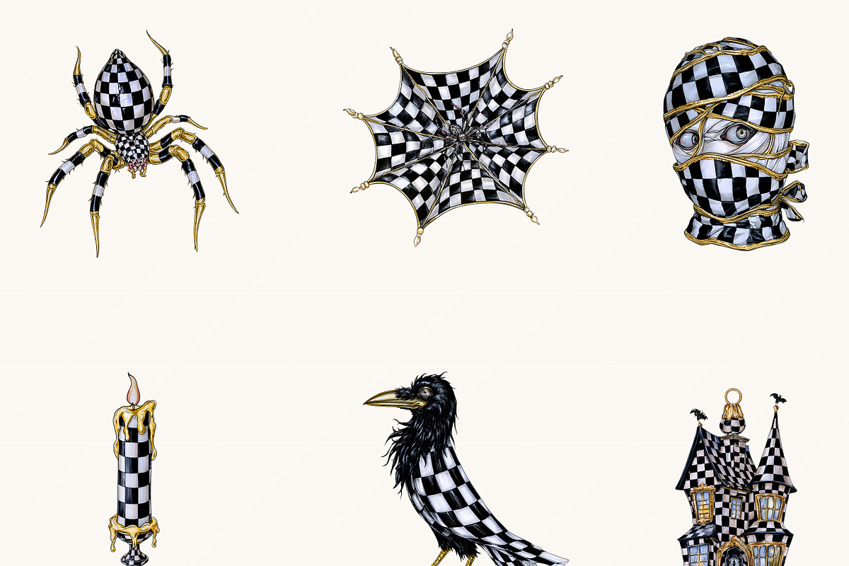 Black & White Checkered Halloween, a Seasonal Illustration by BusyDaydesign (Photo 6 of 9)