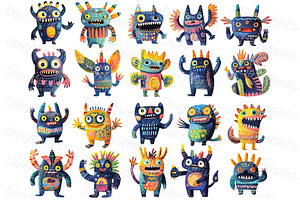 Cartoon monster stickers PNG set, an Animal Illustration by Bubert Art