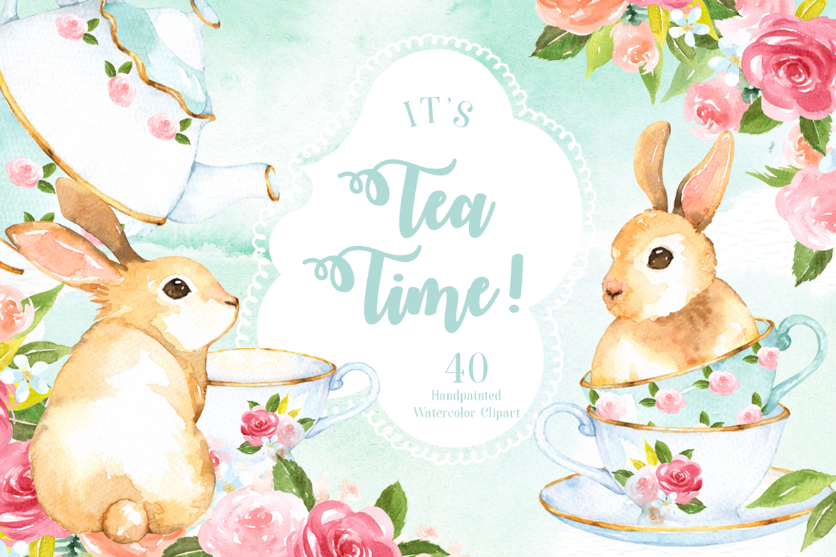 It's Tea Time! Watercolor Cliparts, an Animal Illustration by everysunsun (Photo 1 of 4)