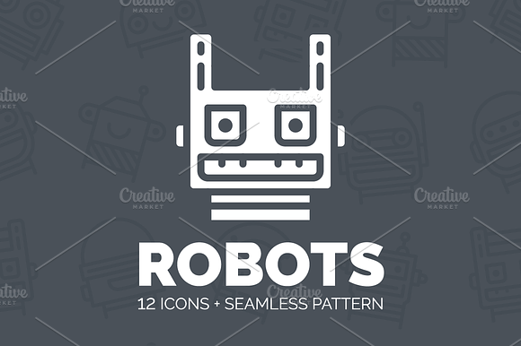 Robots: 12 icons & seamless pattern preview 6