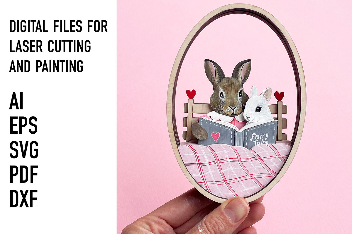 Reading Bunnies Layered Laser File, an Object Graphic by HelloWood (Photo 5 of 5)