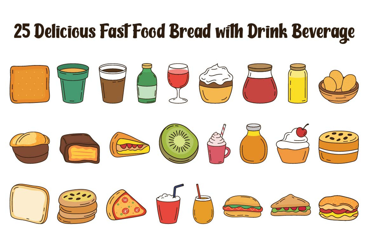 25 Delicious Fast Food with Drink, a Food Illustration by jongcreative (Photo 1 of 5)