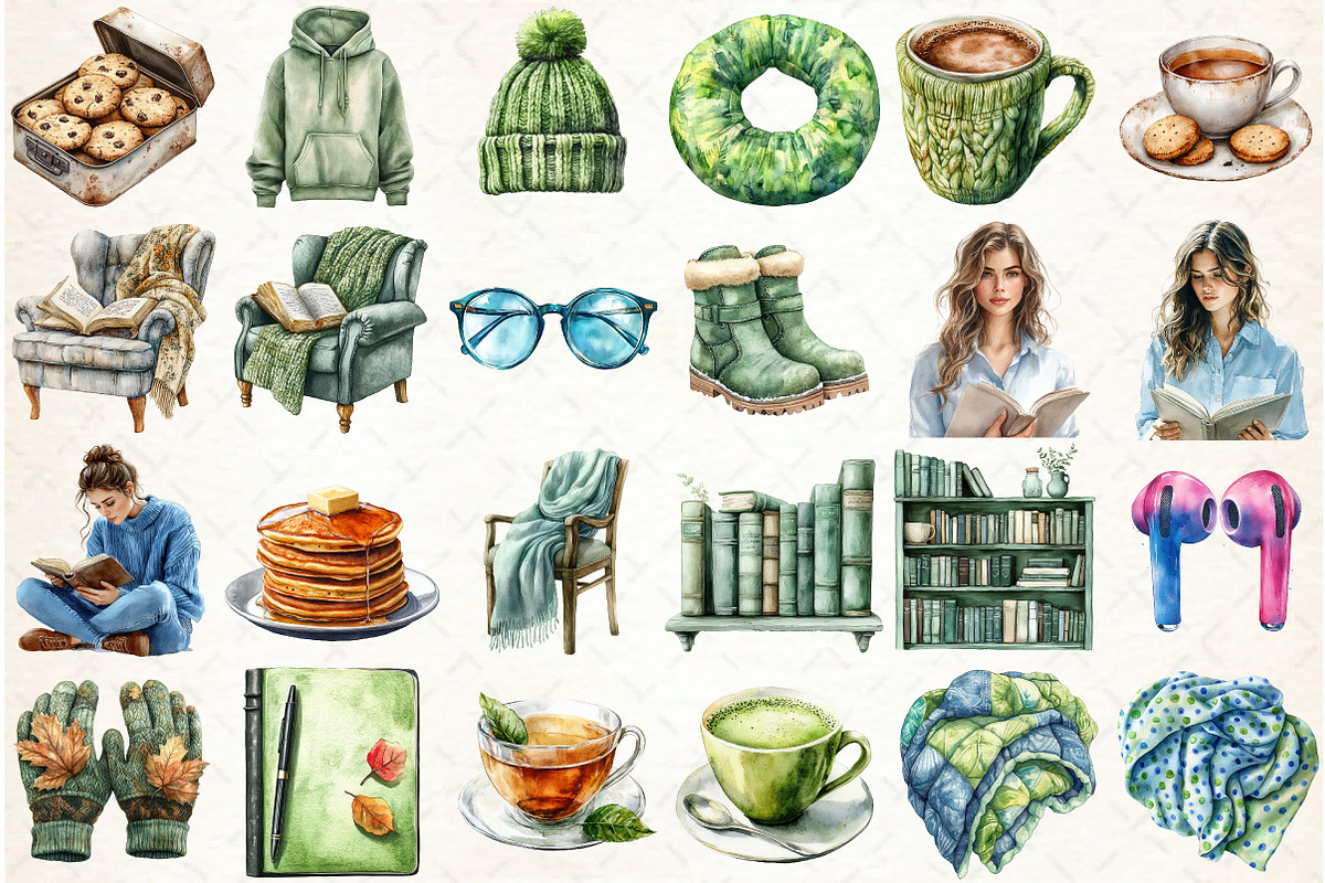 Book Lover Watercolor Clipart Collec, an Illustration by Libby Wishes (Photo 3 of 7)