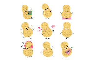Cartoon peanuts. Peanut character, a Food Illustration by Valerie Bodnar
