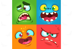 Cartoon Monster Faces Vector