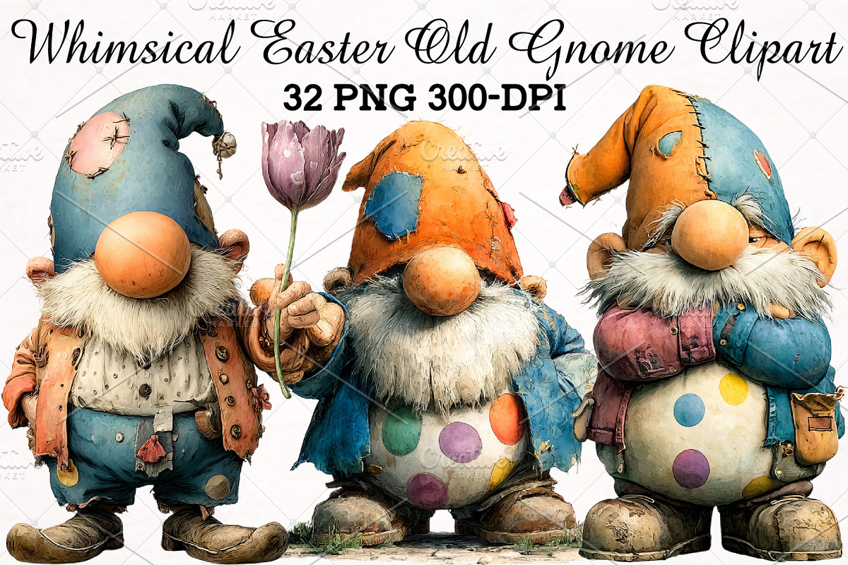 Whimsical Easter Old Gnome Clipart, an Illustration by RobertsArt (Photo 1 of 5)