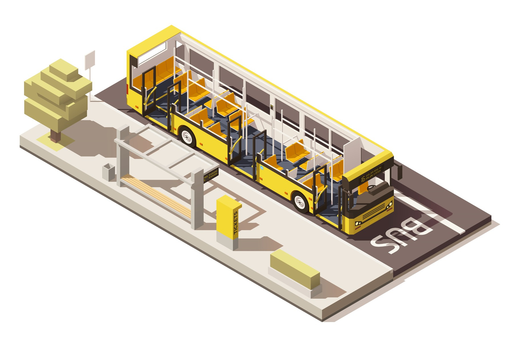 Vector isometric low poly bus near the bus stop, a Transportation ...