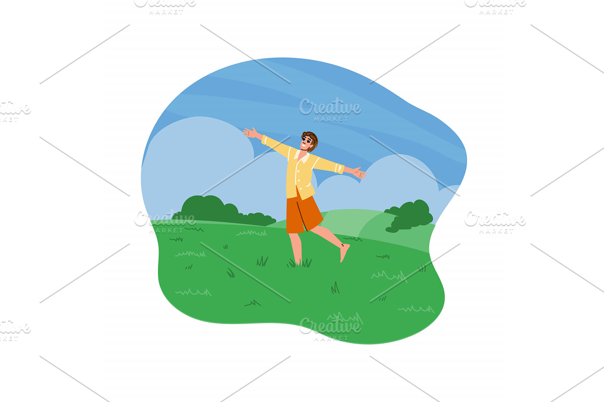 Young man enjoying freedom in green, an Illustration by pikepicture