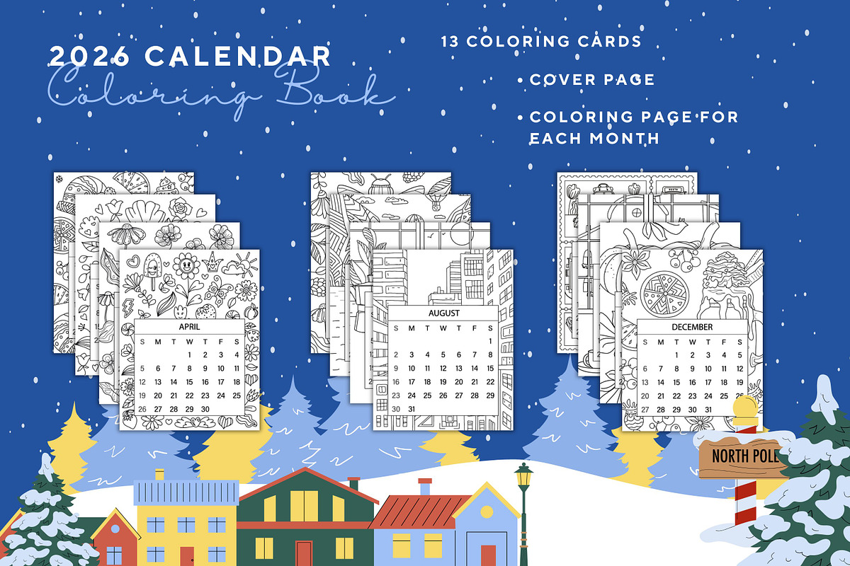 2026 CALENDAR | COLORING BOOK, a Seasonal Illustration by ChristinaDesigns (Photo 2 of 5)