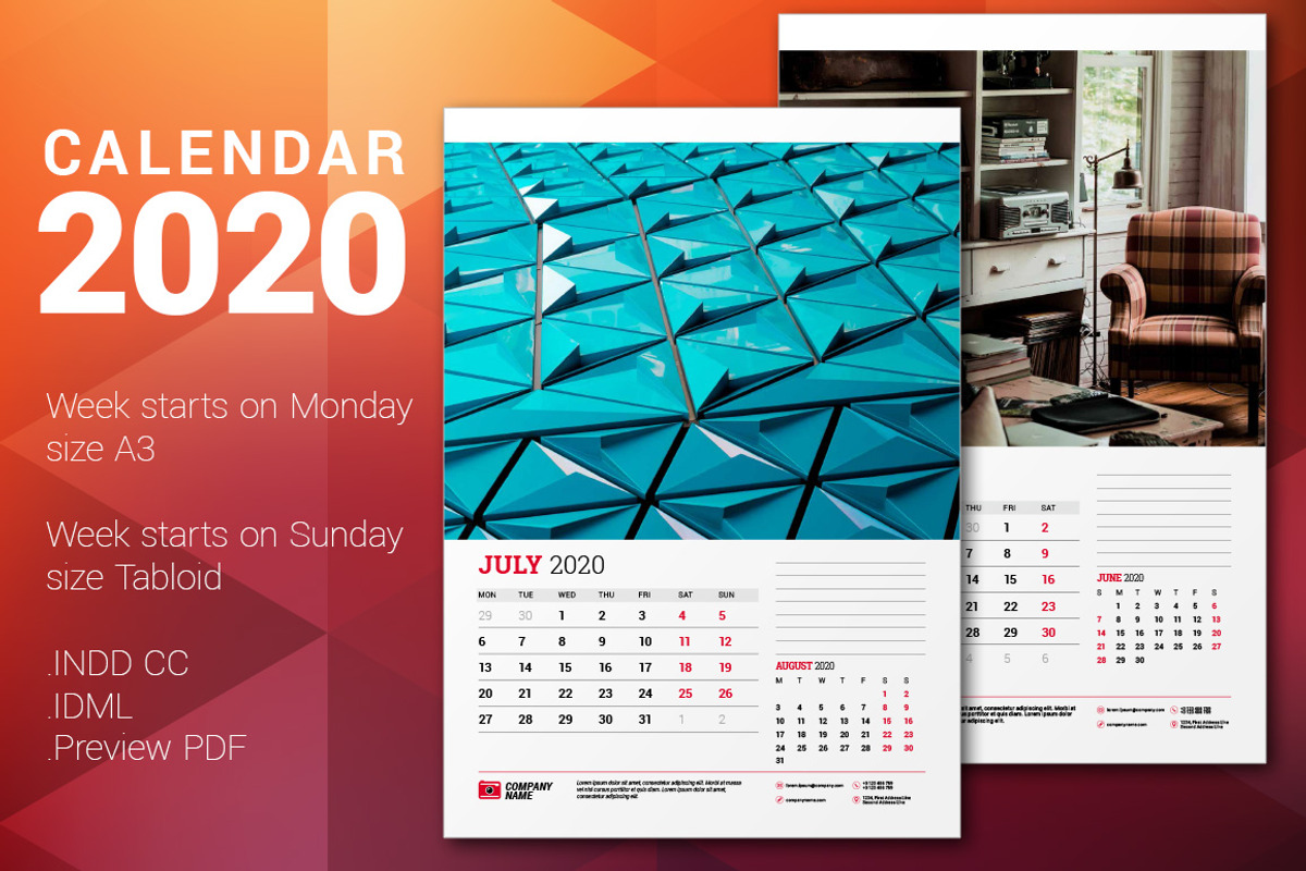 Wall Calendar 2020, a Stationery Template by AntartStock (Photo 1 of 6)