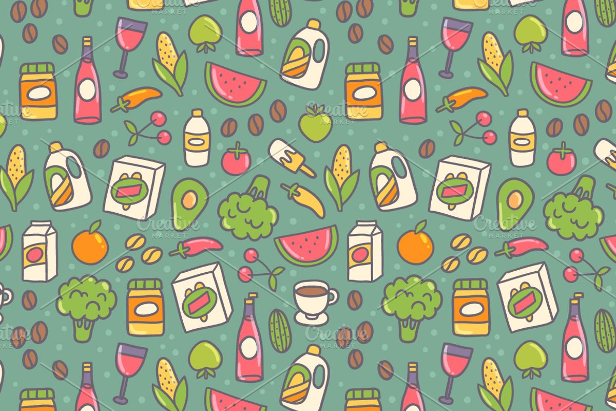 Vector Grocery seamless pattern, a Pattern Graphic by kostolom3ooo (Photo 3 of 3)