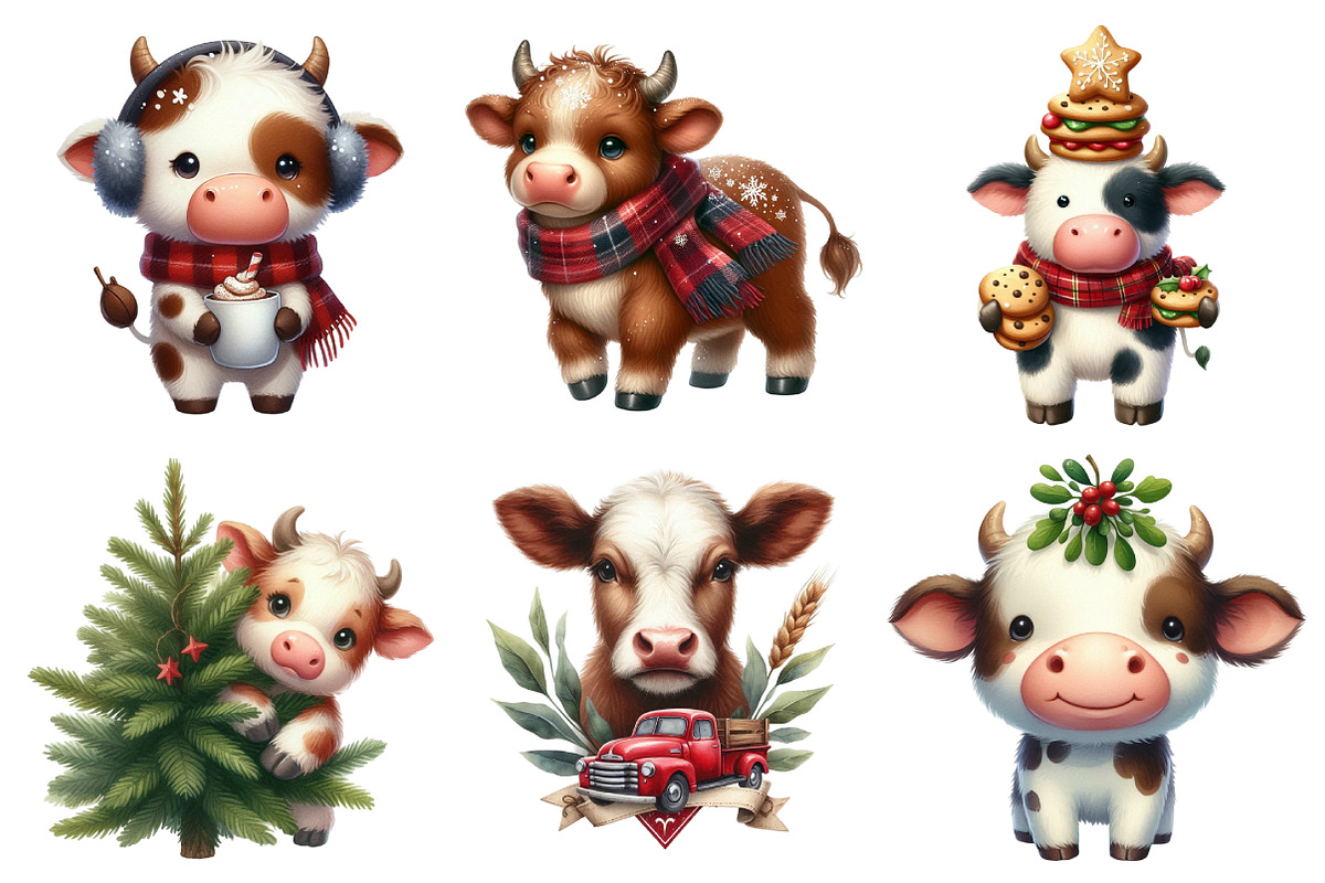 Old Rustic Christmas Cow Clipart, an Illustration by Daily.Designs (Photo 2 of 5)
