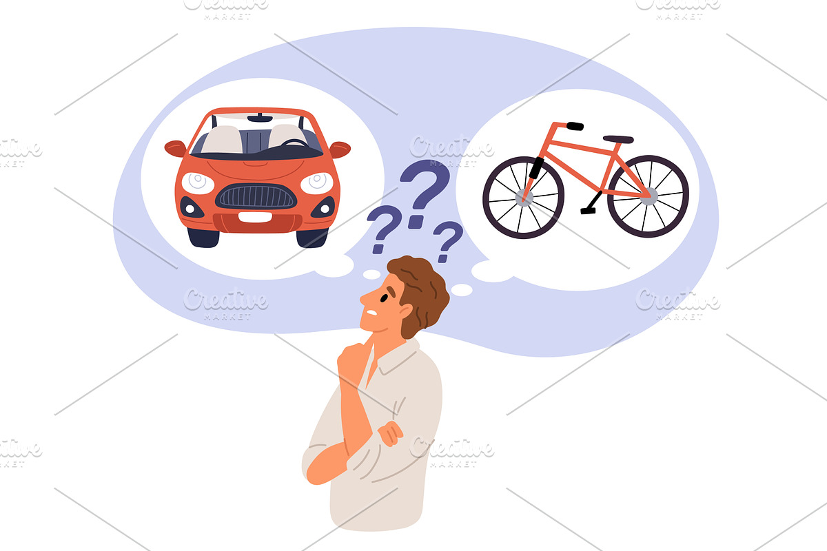 Man chooses mode transportation trip, a Transportation Illustration by Vectorbuum