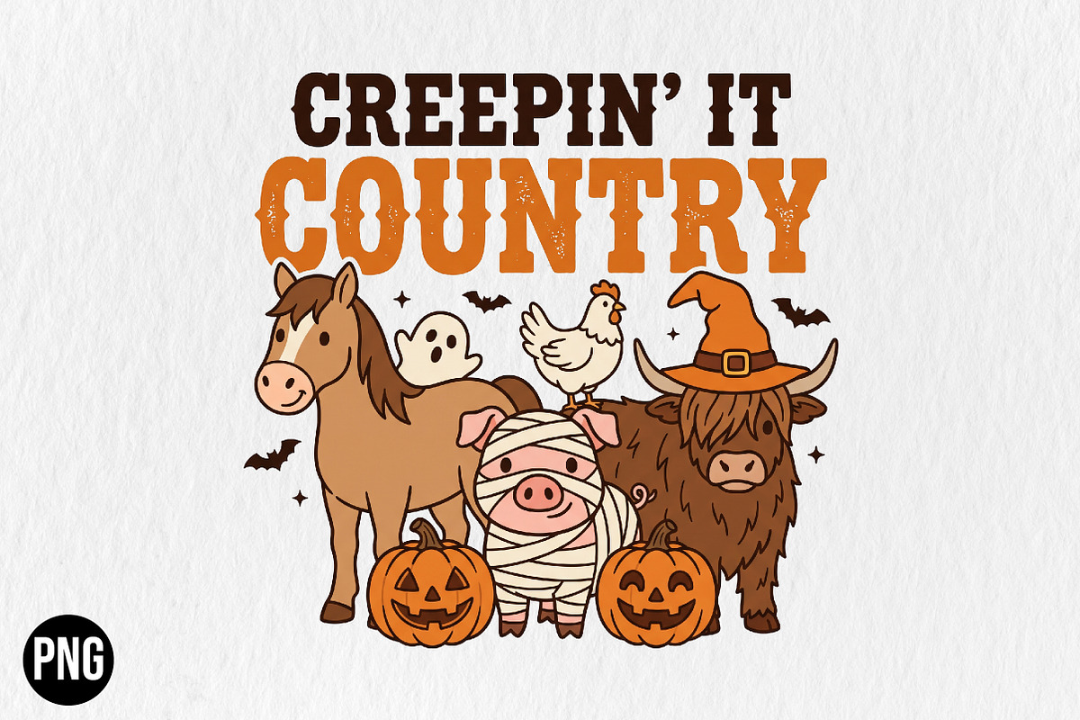Creepin' It Country Halloween PNG, a Seasonal Illustration by CraftArtStudio (Photo 1 of 4)
