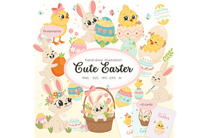 Cute Easter Clipart, a Seasonal Illustration by Bielousova Art