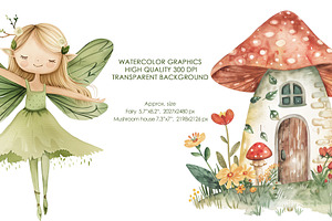 Watercolor Green Fairy Clipart.