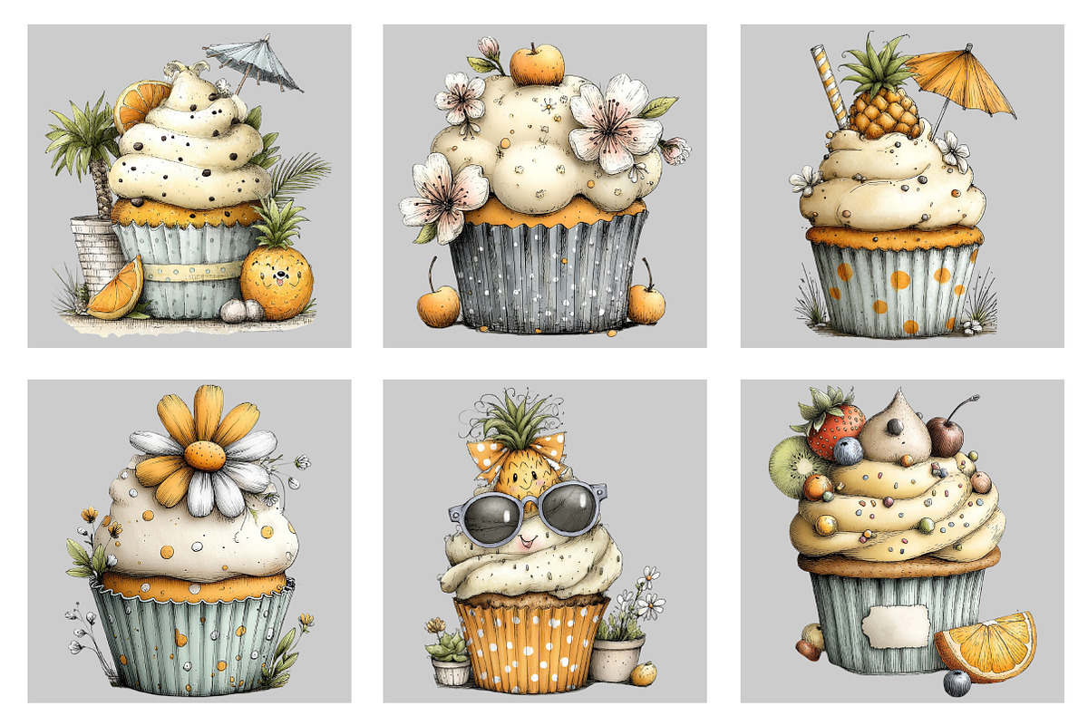 Watercolor Summer Cupcake Clipart, an Illustration by Black Bird Studio (Photo 5 of 5)