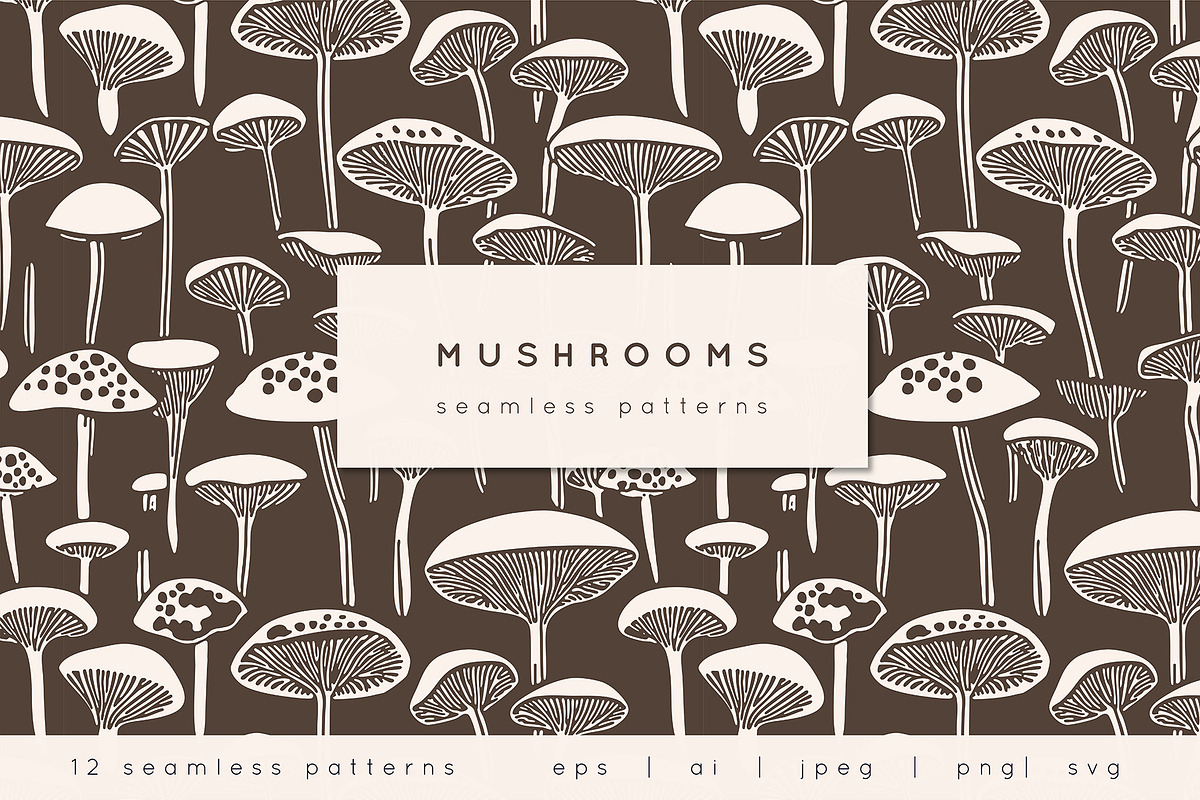 Mushrooms. Seamless Patterns Set, a Pattern Graphic by Curly_Pat (Photo 1 of 5)