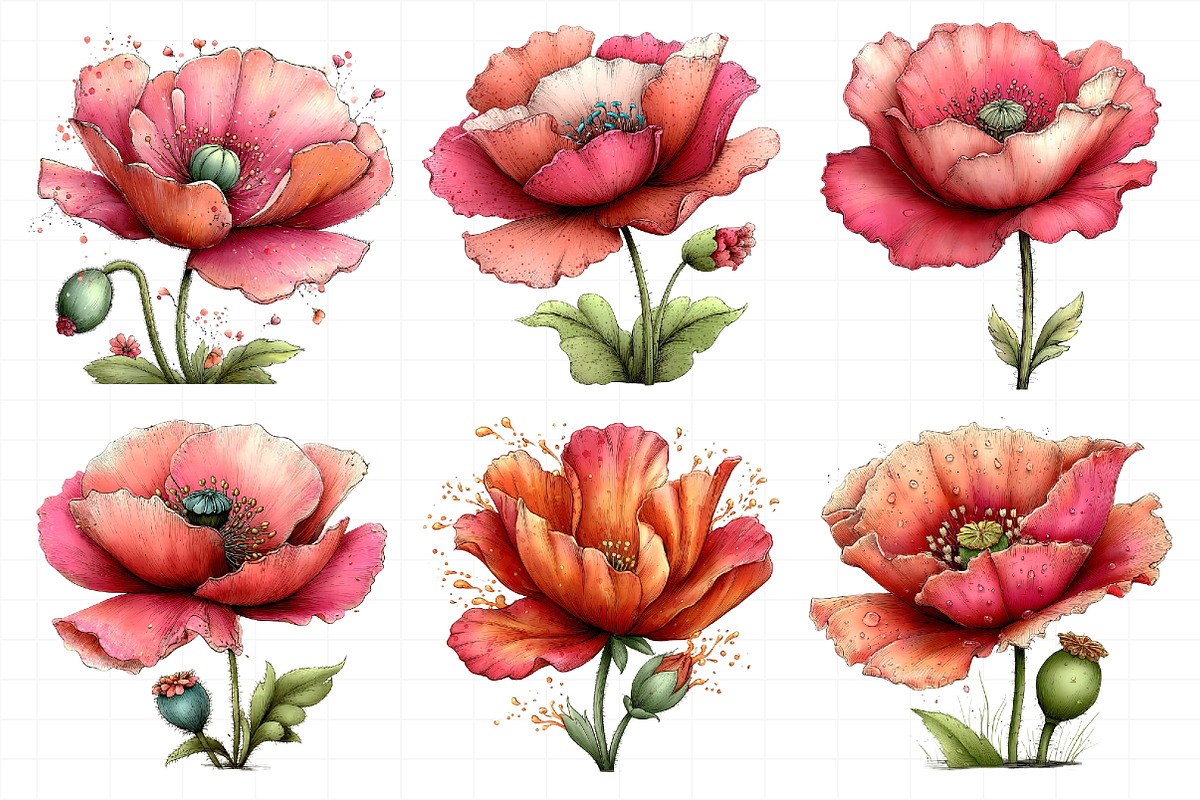 Whimsical Spring Poppy Flowers Clipa, an Illustration by Daily.Designs (Photo 6 of 8)