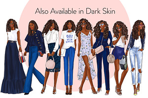 Girls In Blue 2 - Light Skin Clipart