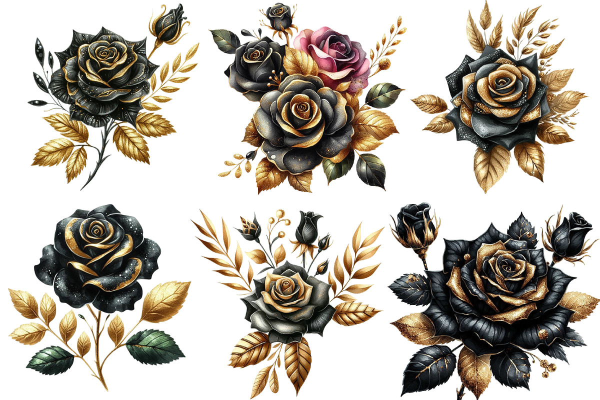 Black and Gold Rose Clipart, an Illustration by Designworld (Photo 3 of 6)
