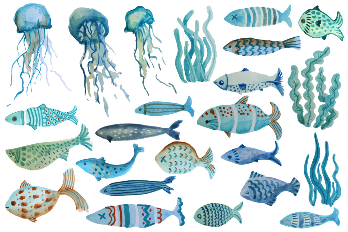 Watercolor Fish Set, an Illustration by RalucaGheorghe (Photo 2 of 5)