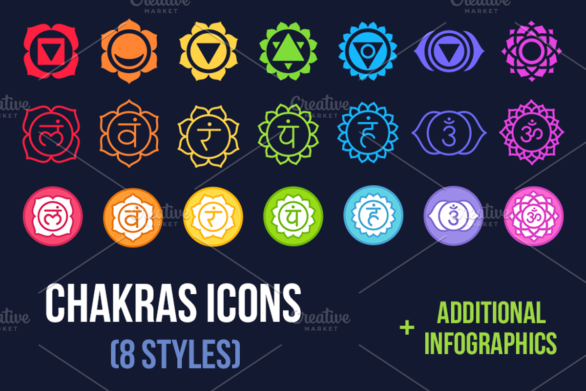 Chakras symbols set, an Outline Icon by Irina Mir