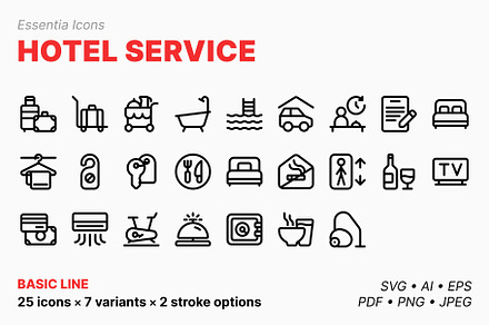 Hotel services icons (Line), an Outline Icon by Totto House