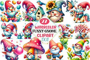 Funny Spring Gnome clipart, an Illustration by DreamCafeArt
