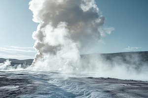 A dramatic geyser erupts in a geothermal area, sending a large plume of steam a, a Nature Photo by Textures & Backgrounds