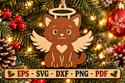Cat Angel Bauble Laser Cut Wood File, an Object Graphic by Libby Wishes (Thumbnail 1 of 3)
