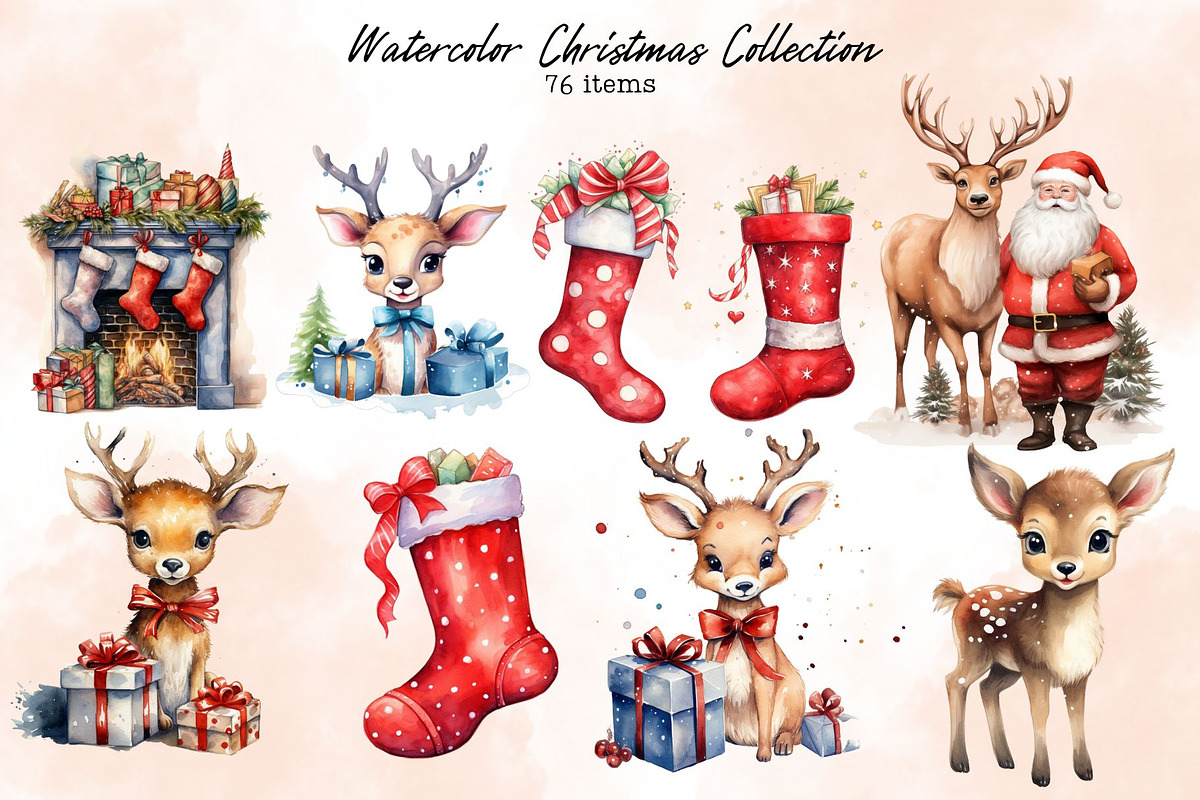Watercolor Christmas Collection, a Seasonal Illustration by Line Store (Photo 4 of 9)