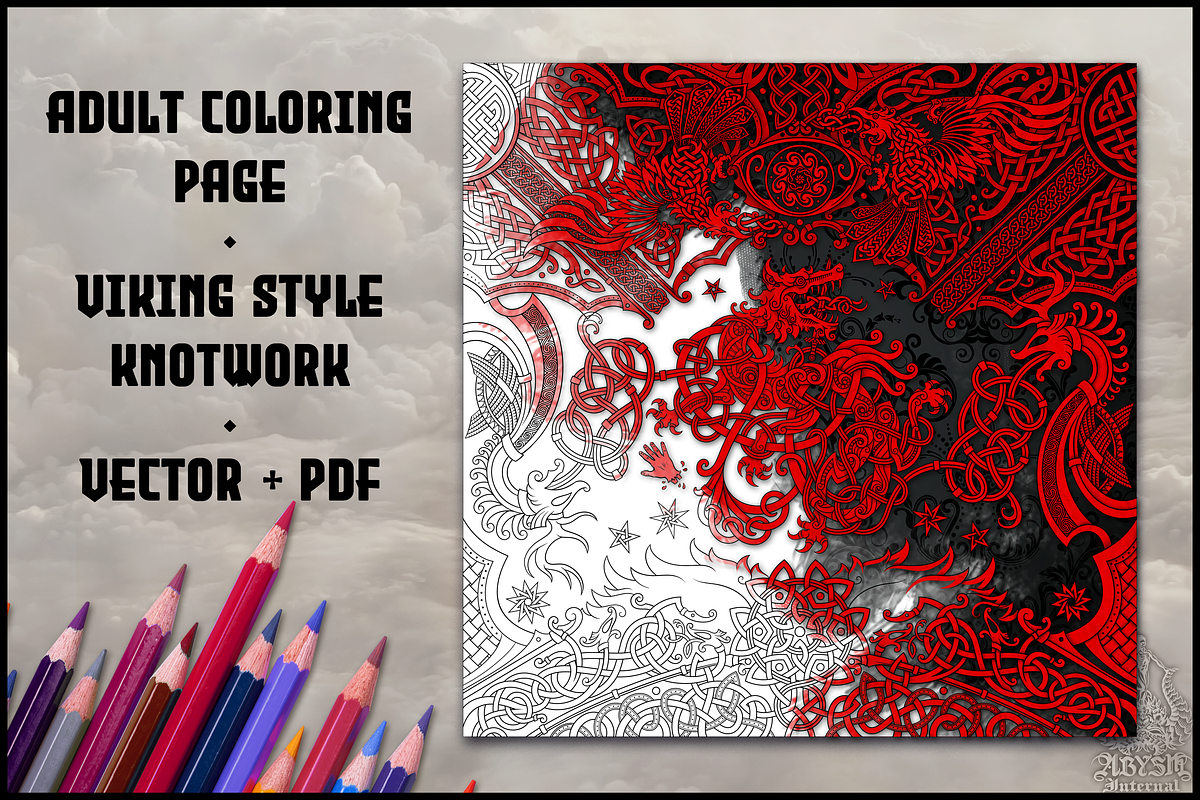 Wolf, Viking Knotwork Coloring Page, a Decorative Illustration by Abysm Internal (Photo 1 of 4)