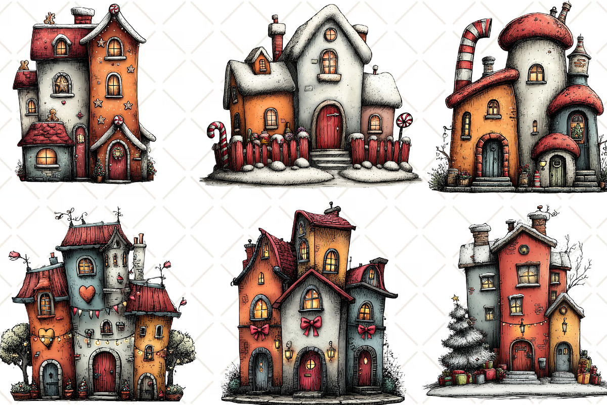Christmas Whimsical House Clipart, an Illustration by Black Bird Studio (Photo 5 of 6)