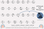 Damask Split Monogram SVGs, an Illustration by Phat Happy Life (Thumbnail 1 of 3)