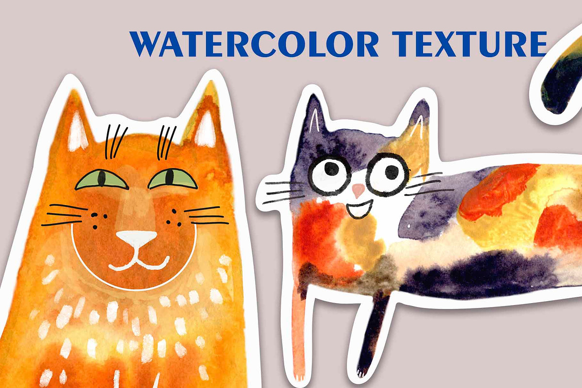 Watercolor funny cats sticker pack, an Object Graphic by NataLyaroArt (Photo 5 of 6)