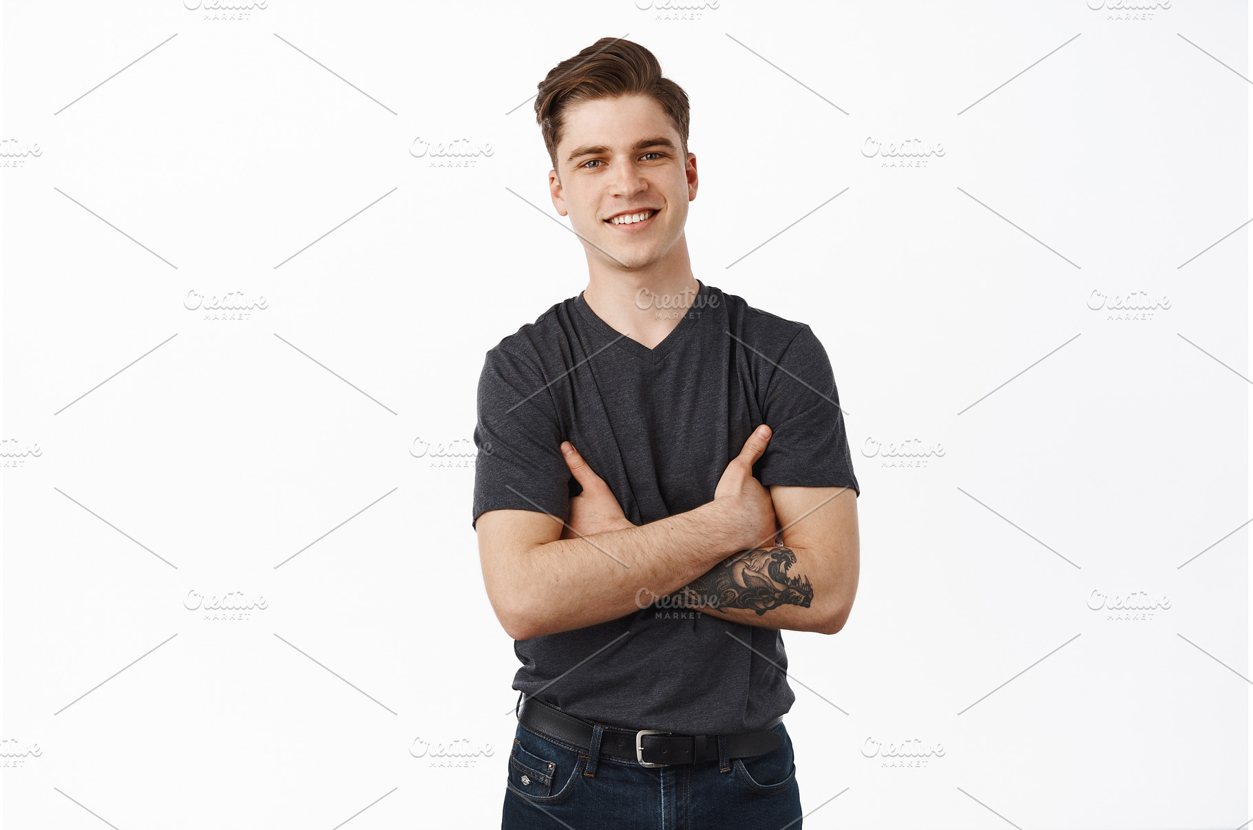 Modern guy with white smile, a Person Photo by Cookie Studio
