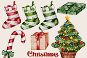 Christmas watercolor clipart set png, a Seasonal Illustration by Julia Bogdan (Thumbnail 2 of 9)