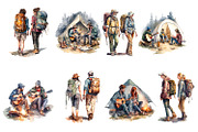 Tourist camping, watercolor clipart, a Person Illustration by AkvarelRiver (Thumbnail 2 of 8)