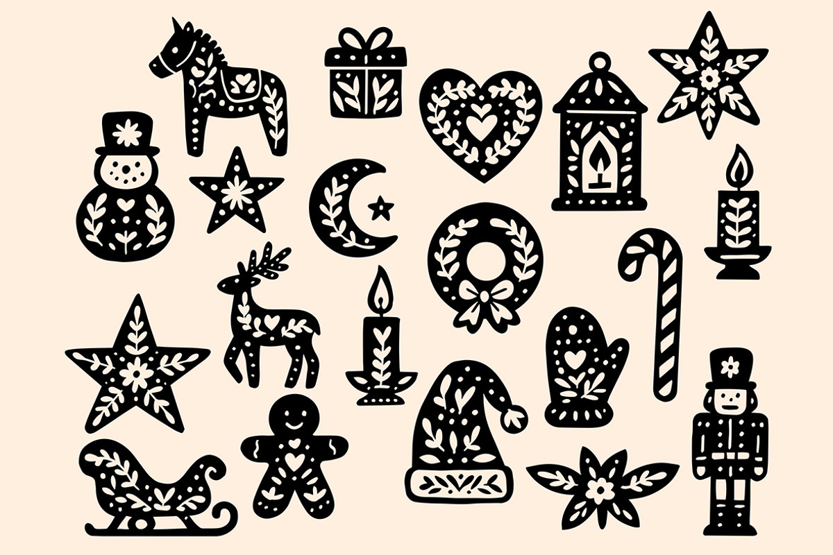 Christmas Folk Linocut Clipart Bundl, an Illustration by ClayStudio (Photo 2 of 6)