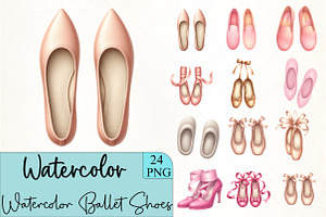 Watercolor Ballet Shoes Clipart, an Illustration by CrexoraLab